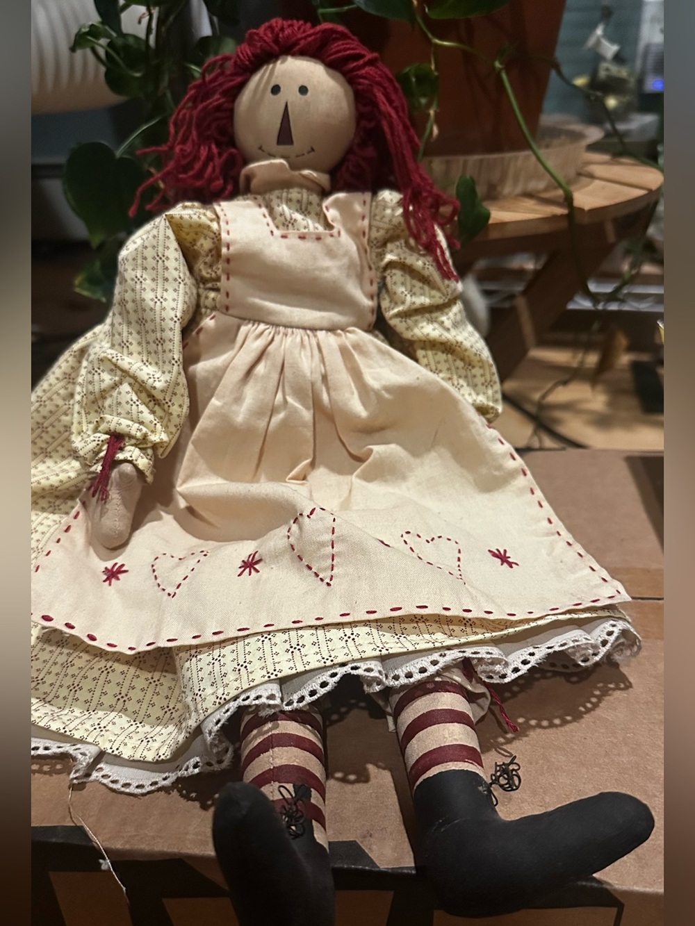 Vintage Tender Heart Treasures Rag Doll with Red Yarn Hair